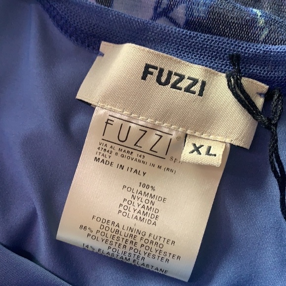 FUZZI Rouched mesh cowl neck watercolor blue fitted mesh mini dress xl women’s - Picture 4 of 5